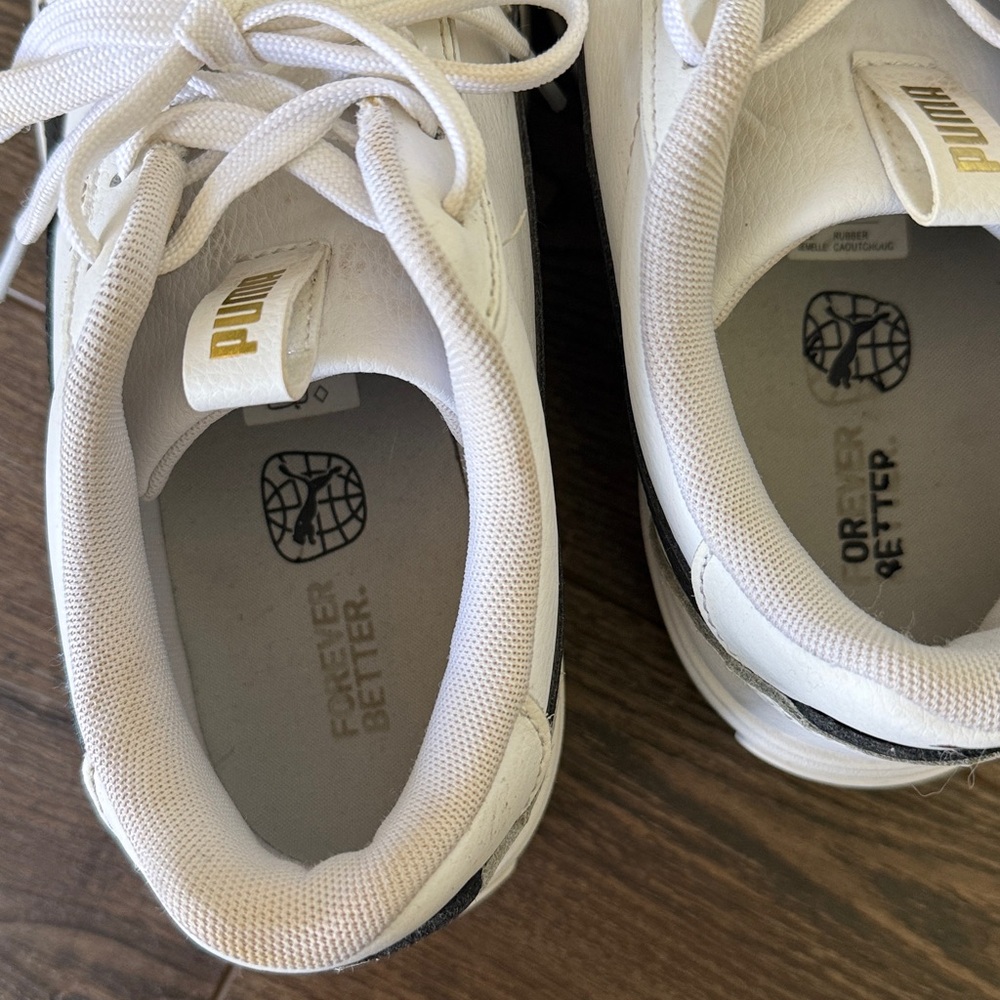 Puma White Platform Mayze Sneakers with Black Formstripe and Gold Logo 8.5 - Picture 4 of 9